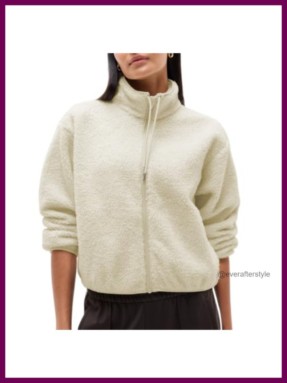 Women's Faux Shearling-Lined Full Zip Fleece Jacket Crop Outerwear